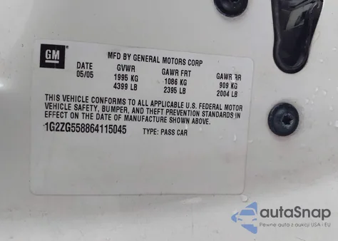 2006 Pontiac G6 z USA, uszkodzony, nr VIN 1G2ZG558864115045